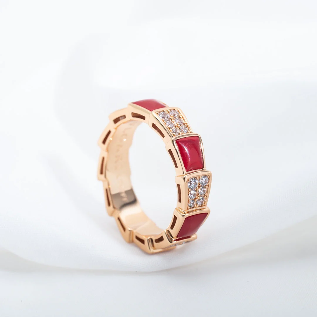 [Bulgari]SERPENTI RING PINK GOLD CARNELIAN DIAMOND PAVED 4MM