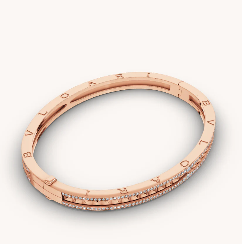 [Bulgari]ZERO 1 SPIRAL AND PAVED DIAMOND PINK GOLD BRACELET