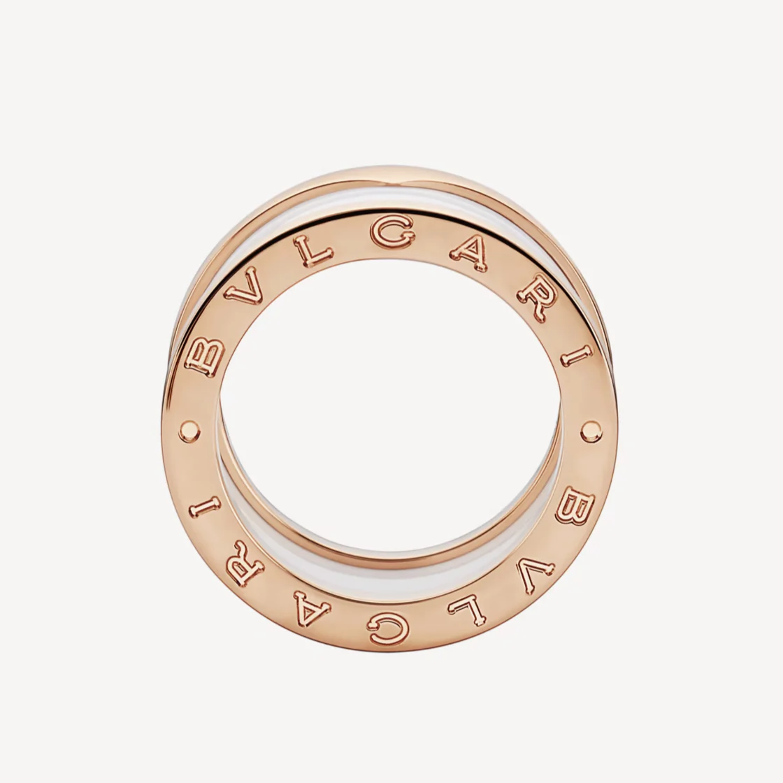 [Bulgari]ZERO 1 FOUR-BAND LOOPS AND WHITE CERAMIC SPIRAL PINK GOLD RING