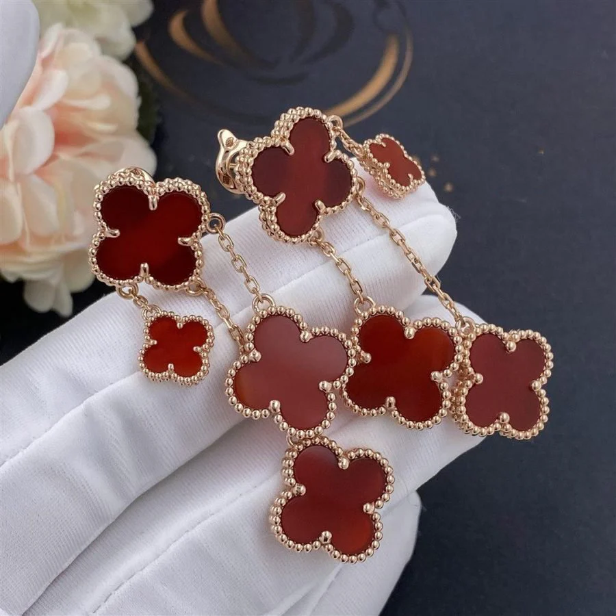 [Van Cleef & Arpels] EARRINGS CARNELIAN 4 MOTIFS PINK GOLD