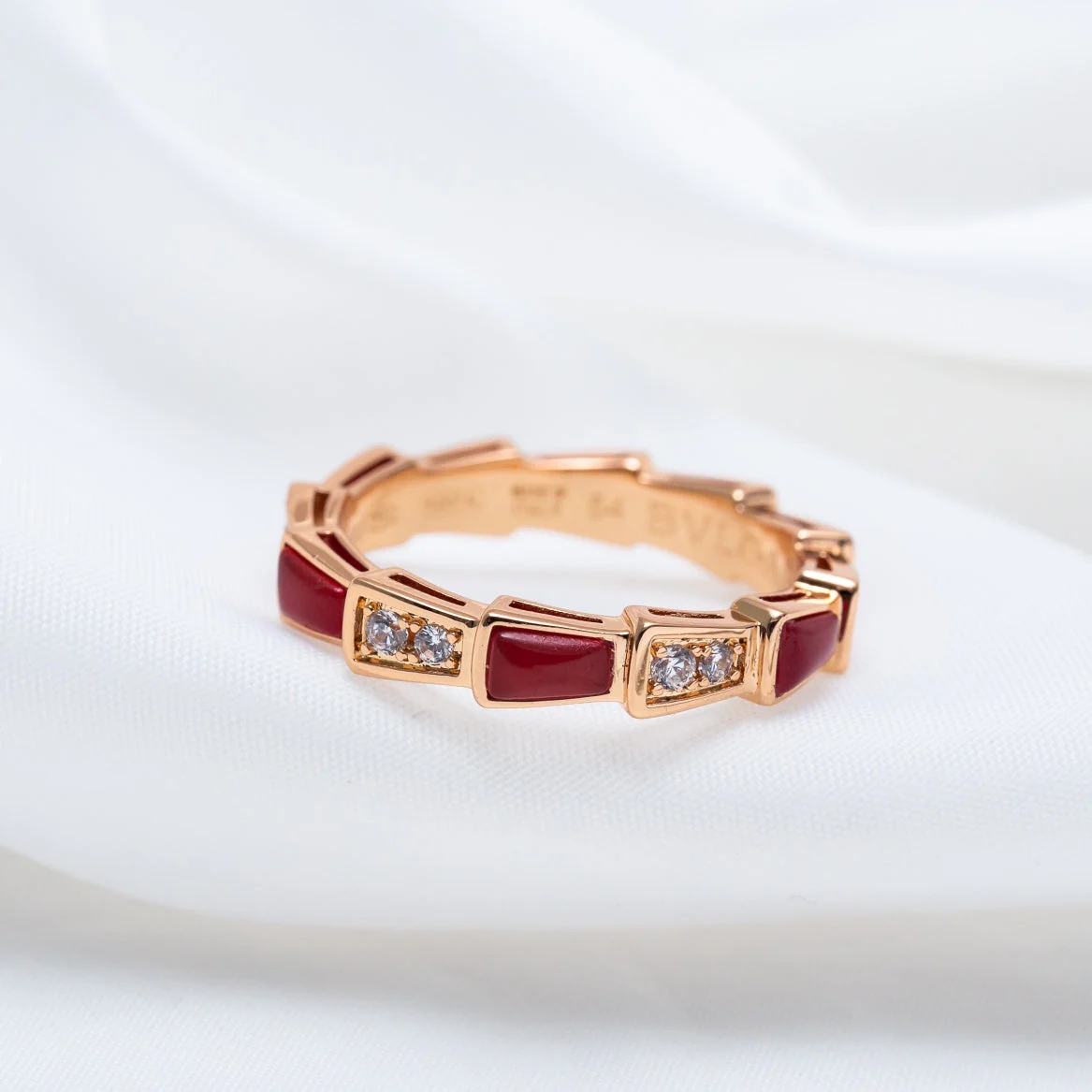 [Bulgari]SERPENTI RING PINK GOLD CARNELIAN DIAMOND 3MM