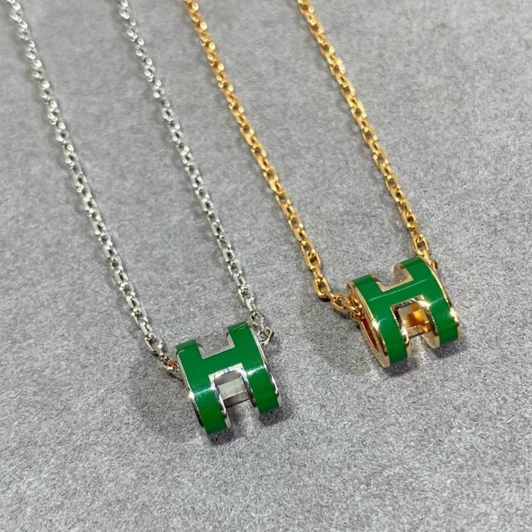 [Hermes]POP H GREEN NECKLACE SILVER AND GOLD
