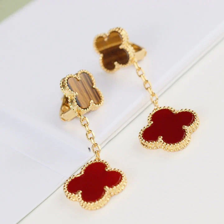 [Van Cleef & Arpels]  2 MOTIF  TIGER EYE CARNELIAN EARRINGS