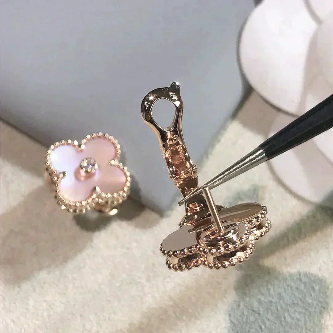 [Van Cleef & Arpels] MEDIUM 1 MOTIFS  PINK MOP DIAMOND EARRINGS