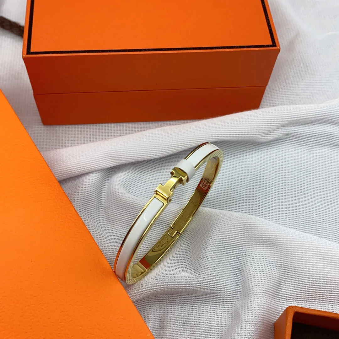 [Hermes]CLASSIC HM CLIC WHITE 8MM ENAMEL BRACELET