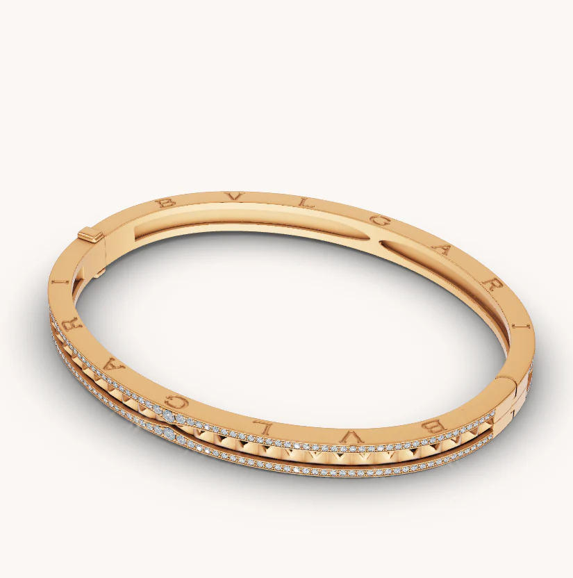 [Bulgari]ZERO 1 SPIRAL AND PAVED DIAMOND GOLD BRACELET