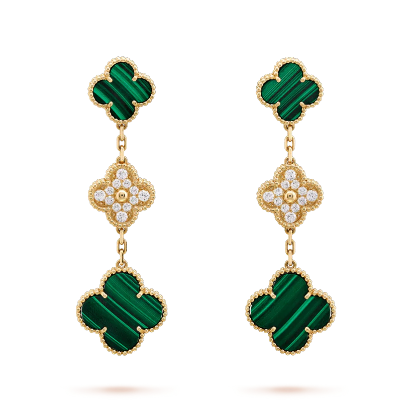 [Van Cleef & Arpels] EARRINGS GOLD MALACHITE DIAMOND 3 MOTIF