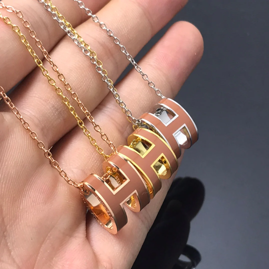 [Hermes]H NECKLACE BROWN