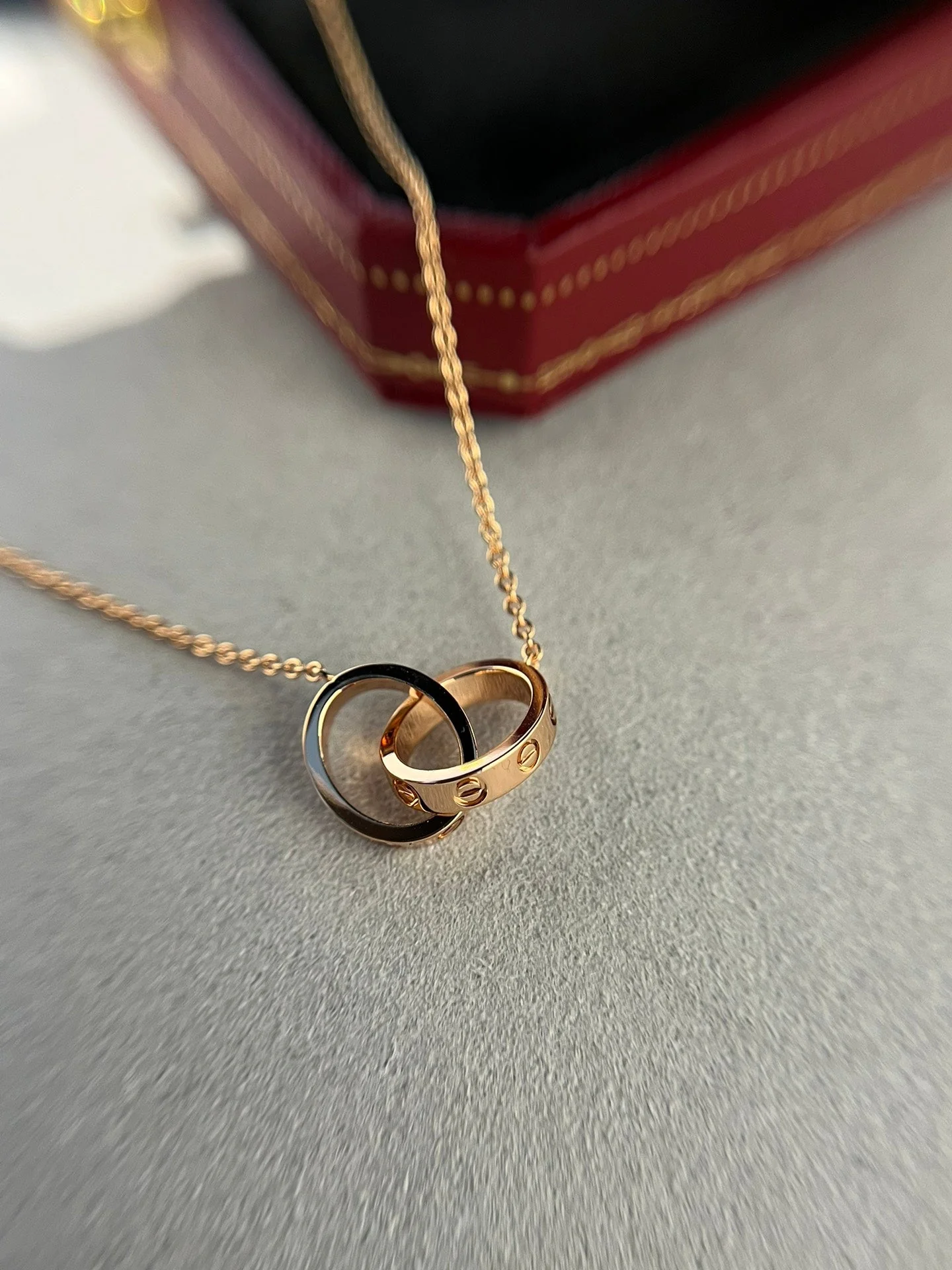 [Cartier]LOVE NECKLACE DOUBLE RING PINK GOLD