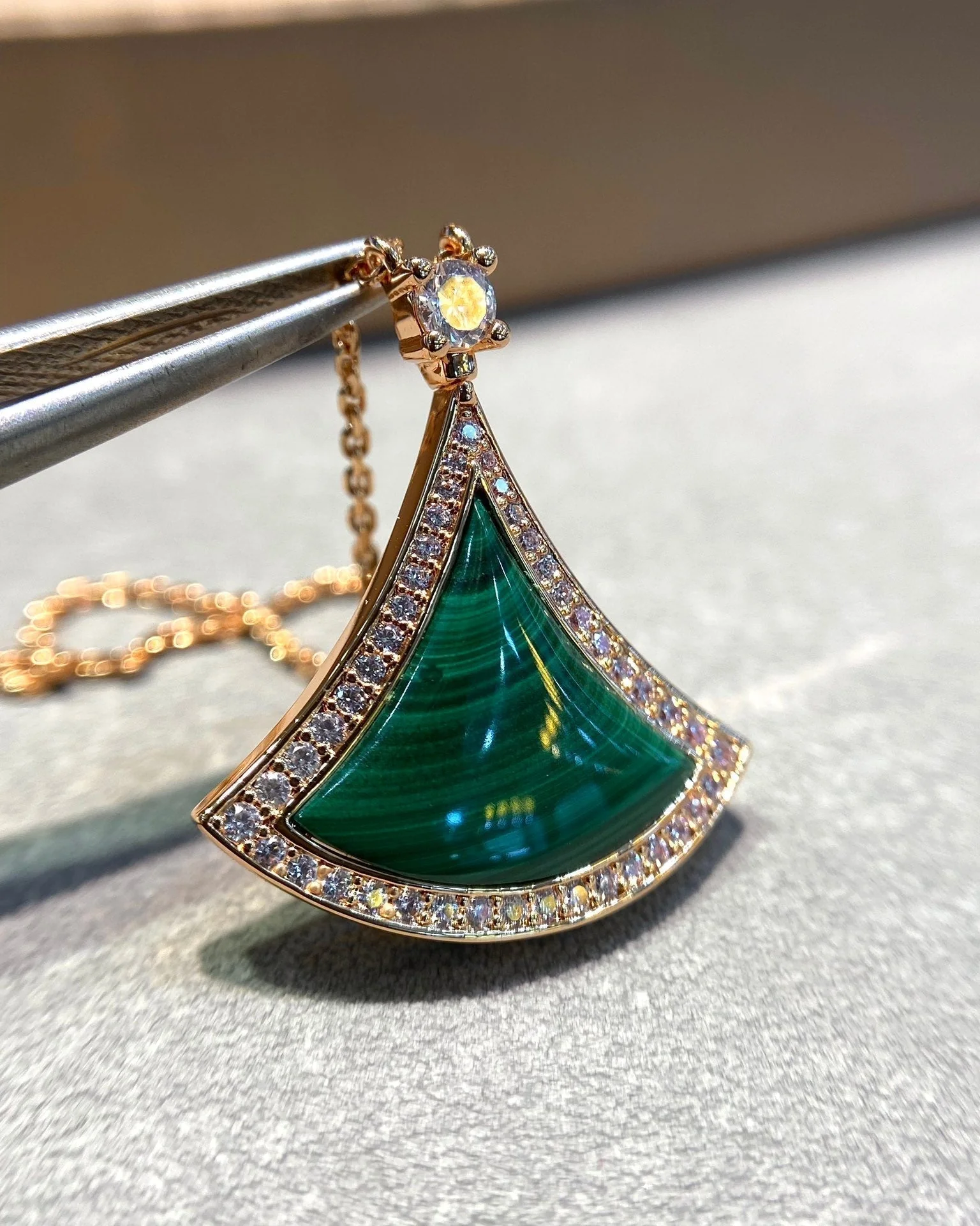 [Bulgari]DREAM MALACHITE DIAMOND PAVED PINK GOLD NECKLACE
