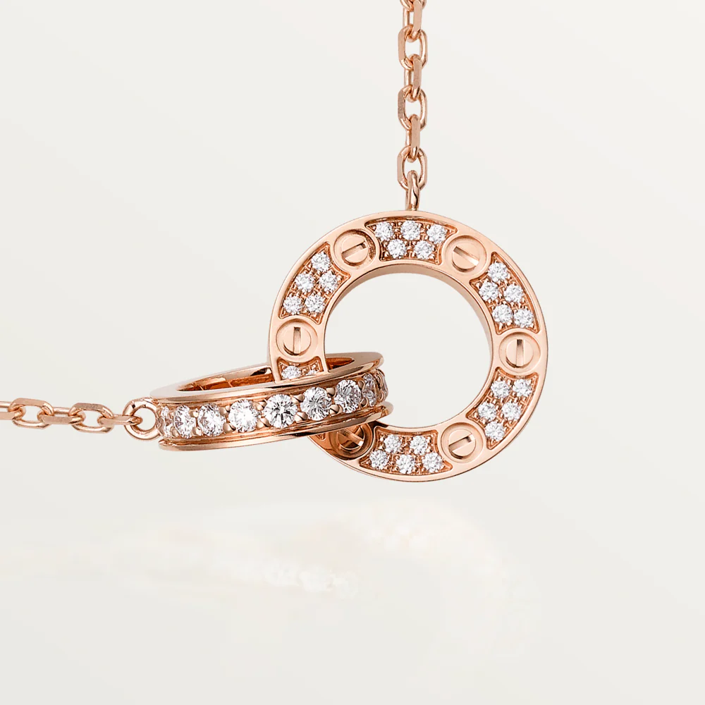 [Cartier]LOVE 7.6MM NECKLACE ROSE GOLD AND SILVER  FULL DIAMOND