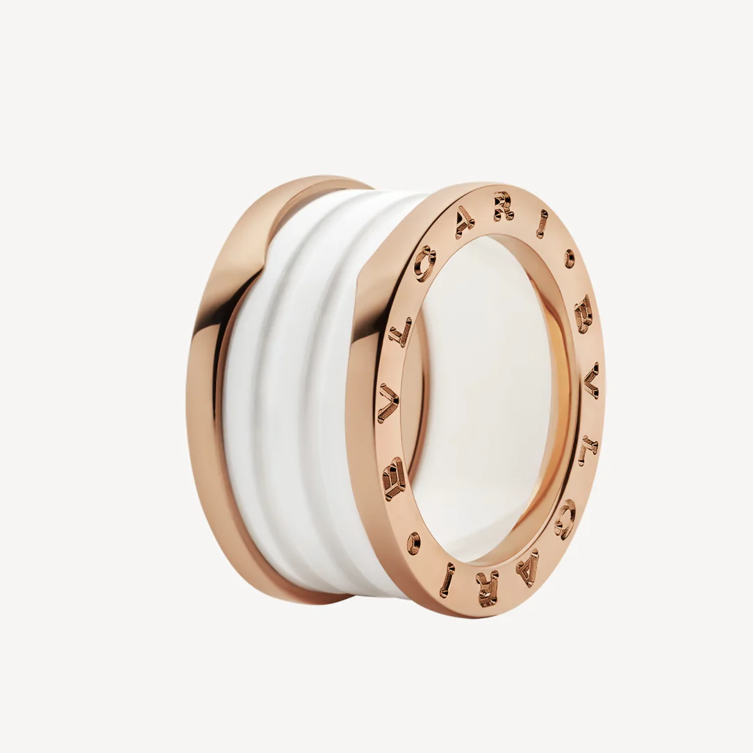[Bulgari]ZERO 1 FOUR-BAND LOOPS AND WHITE CERAMIC SPIRAL PINK GOLD RING