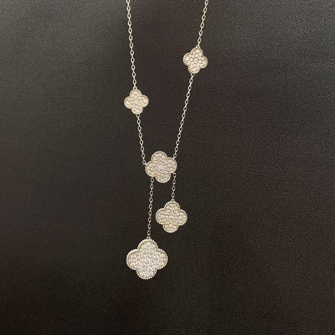 [Van Cleef & Arpels] 5 MOTIFS SILVER DIAMONDS NECKLACE