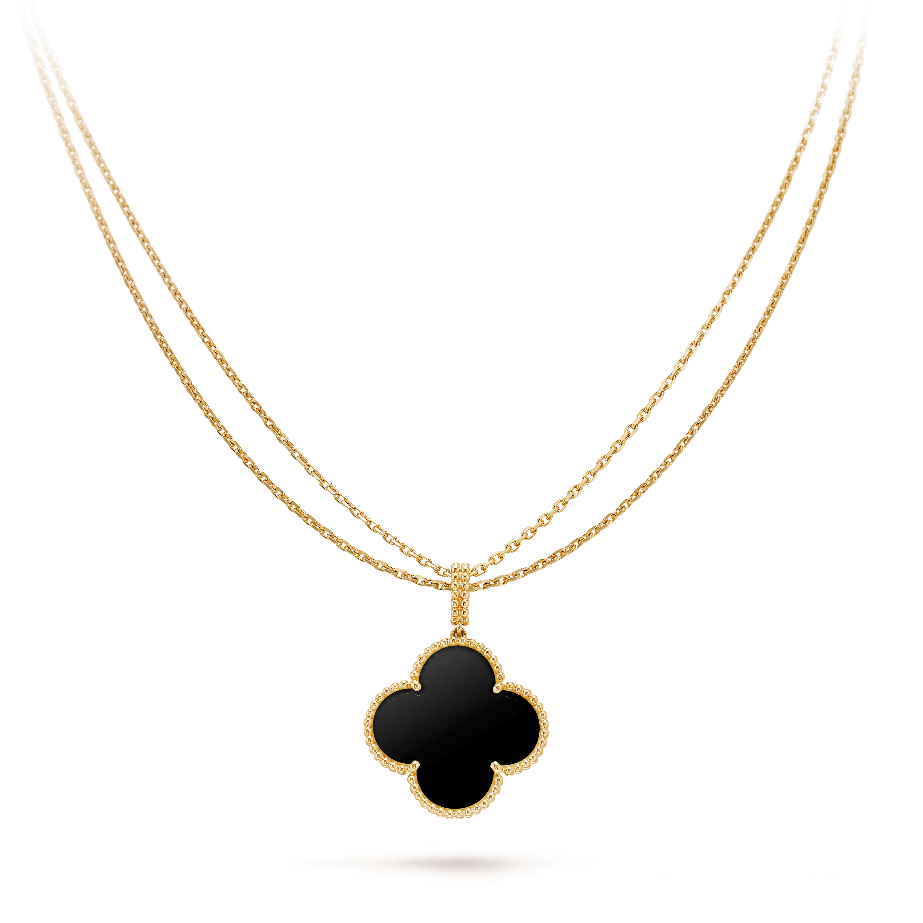[Van Cleef & Arpels] 25MM GOLD ONYX BIG CLOVER NECKLACE