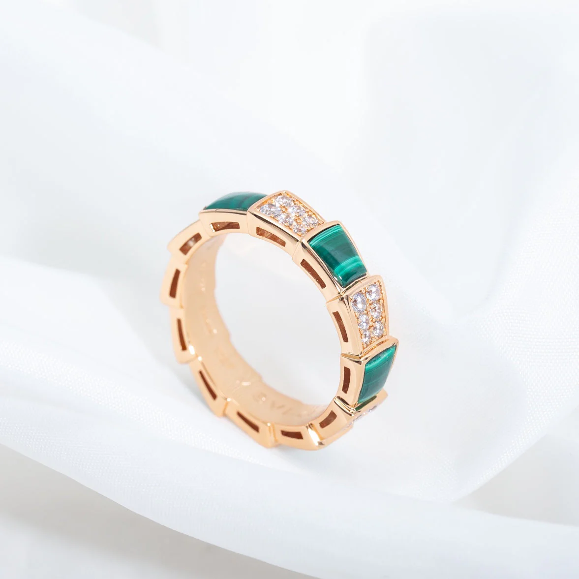 [Bulgari]SERPENTI RING PINK GOLD MALACHITE DIAMOND PAVED 4MM
