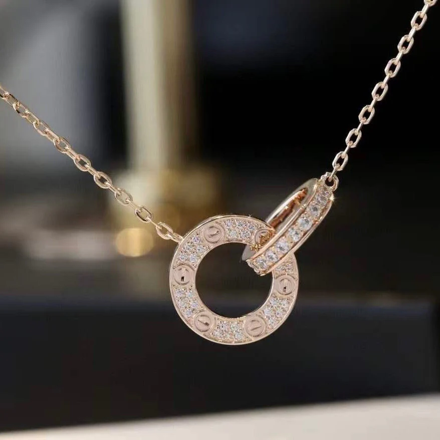 [Cartier]LOVE 7.6MM NECKLACE ROSE GOLD AND SILVER  FULL DIAMOND