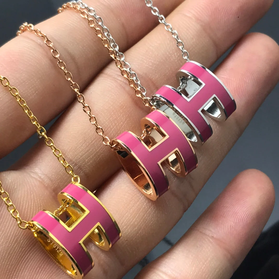 [Hermes]H NECKLACE PINK