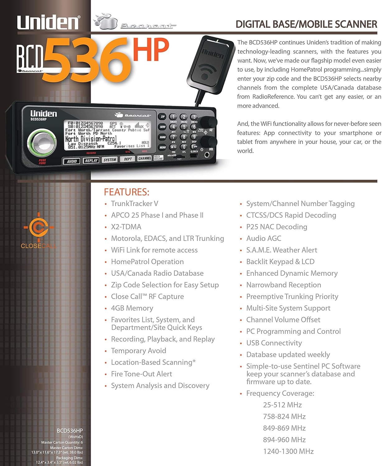 BCD436HP HomePatrol Series Digital Handheld Scanner. Simple Programming, S.A.M.E. Emergency/Weather Alert, Covers USA and Canada