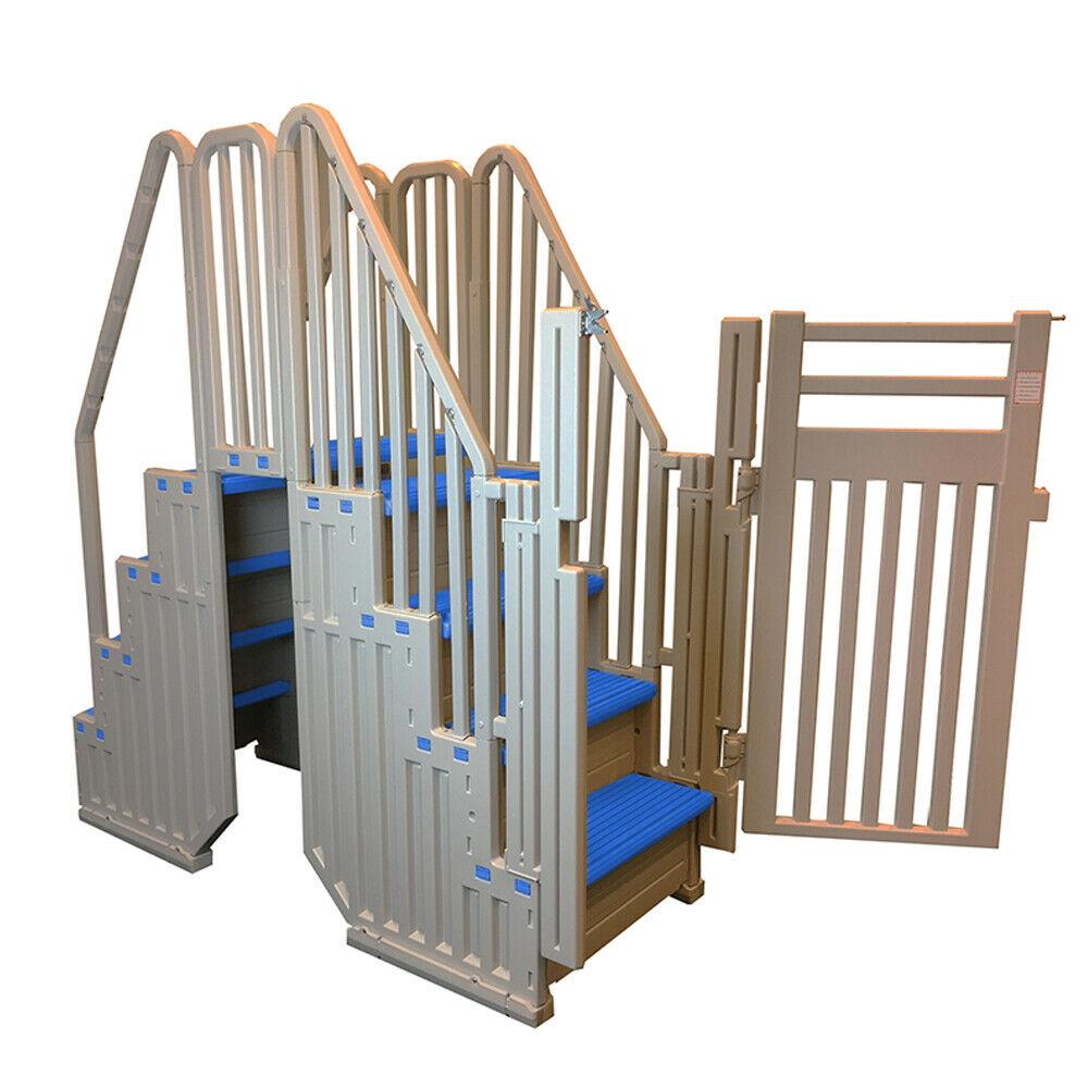 Confer Warm Gray Above Ground Blue Swimming Pool System w/ Blue Steps & Closure