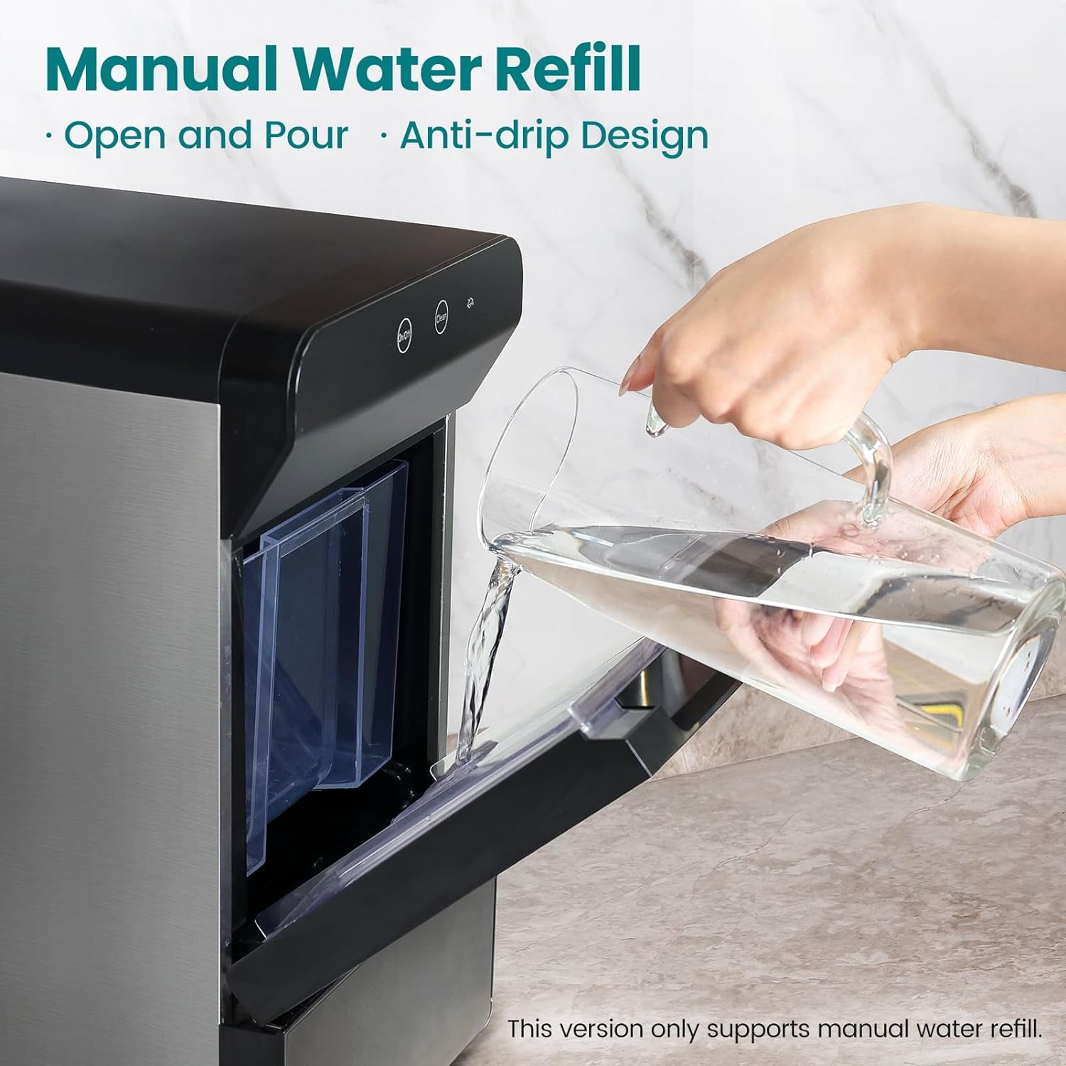 V2.0 Countertop Gemi Nugget Ice Maker | Self-Cleaning Pellet Ice Machine | Open and Pour Water Refill | Stainless Steel Housing | Fit Under Wall Cabinet | White