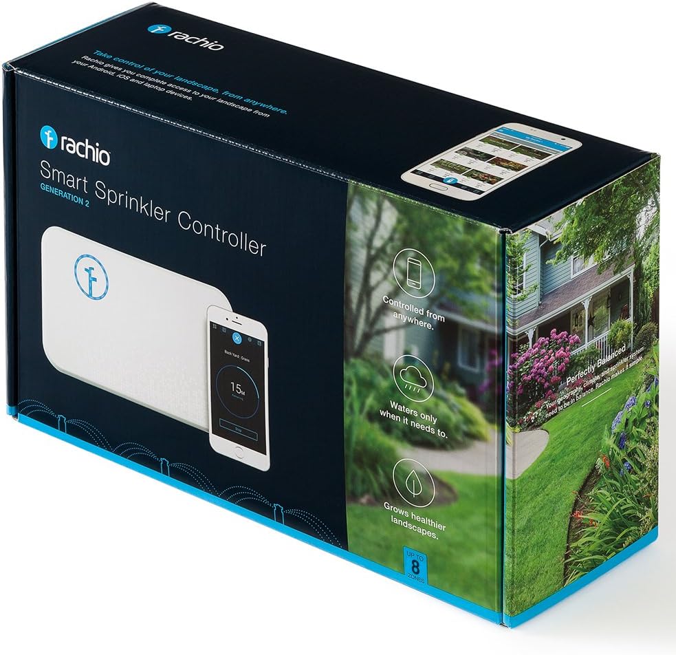 Smart Lawn Sprinkler Controller, 8-Zone 2nd Generation, Alexa Compatible with Rain, Freeze and Wind Skip (8ZULW-B)