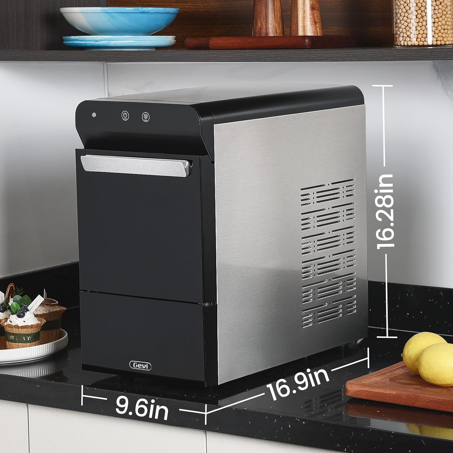 V2.0 Countertop Gemi Nugget Ice Maker | Self-Cleaning Pellet Ice Machine | Open and Pour Water Refill | Stainless Steel Housing | Fit Under Wall Cabinet | White