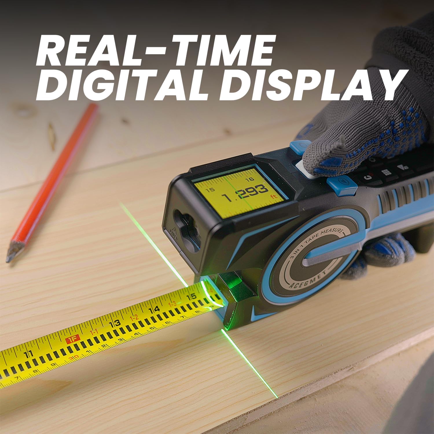 ACEGMET 3-in-1 Digital Tape Measure 330Ft Laser Measurement Tool & Auto Lock Tape