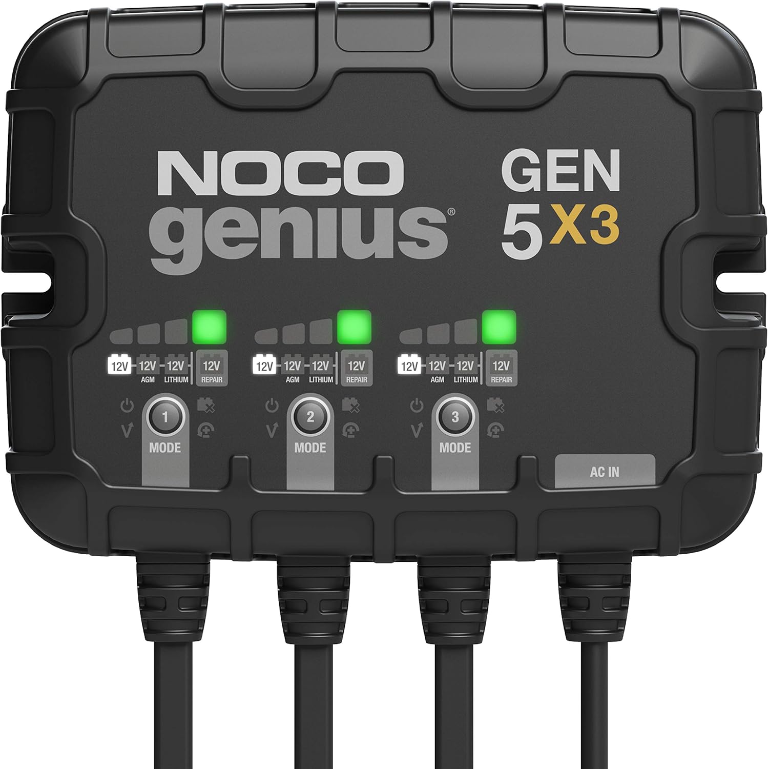 NOCO Genius GEN5X3, 3-pack 15A smart waterproof marine charger, battery maintainer, desulfurizer