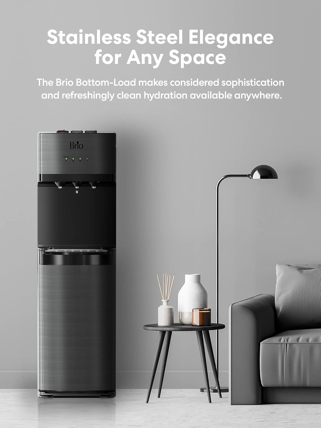 Brio Self Cleaning Bottom Loading Black Stainless Steel 3 Water Temperature Dispenser