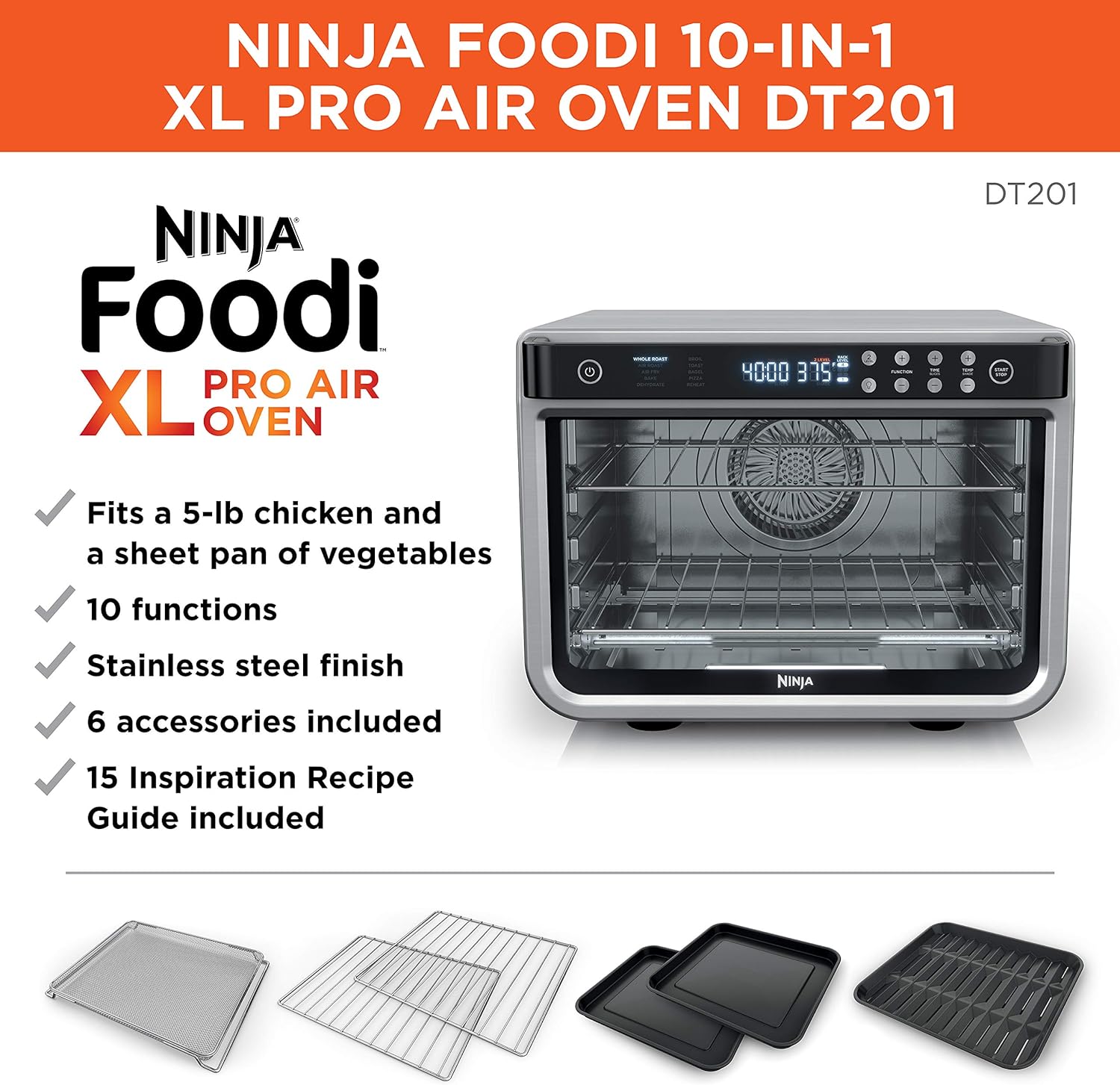 Ninja Digital Countertop Dehydration Heating Stainless Steel Convection Oven