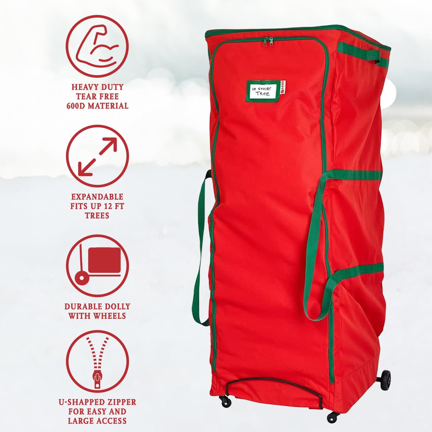 HOLDN' STORAGE Heavy Duty 600D Oversized Wreath Rolling Christmas Storage Bag with Wheels