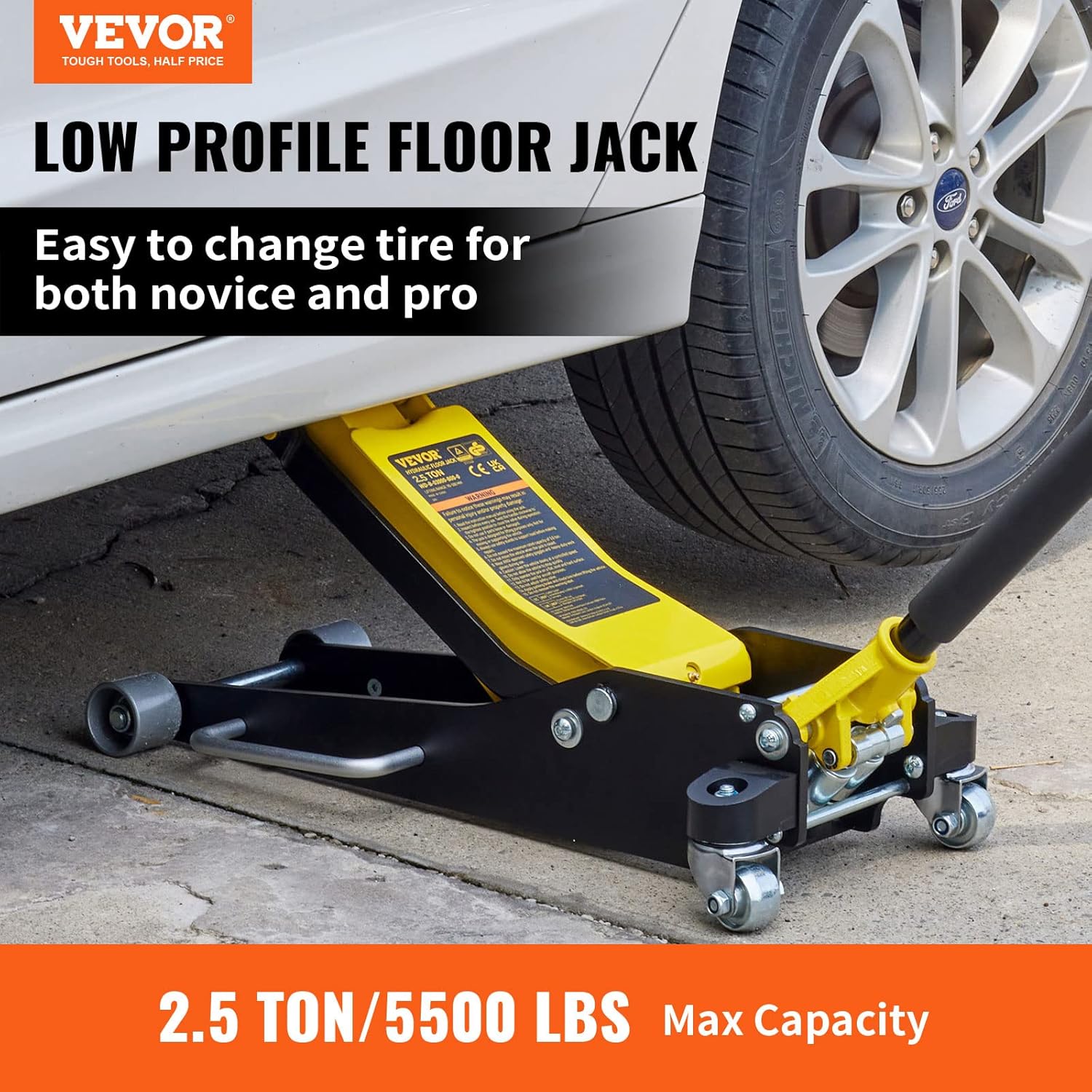 VEVOR 2.5 Ton Low Profile Heavy-Duty Steel Racing Floor Jack with Dual Pistons Lift Pump