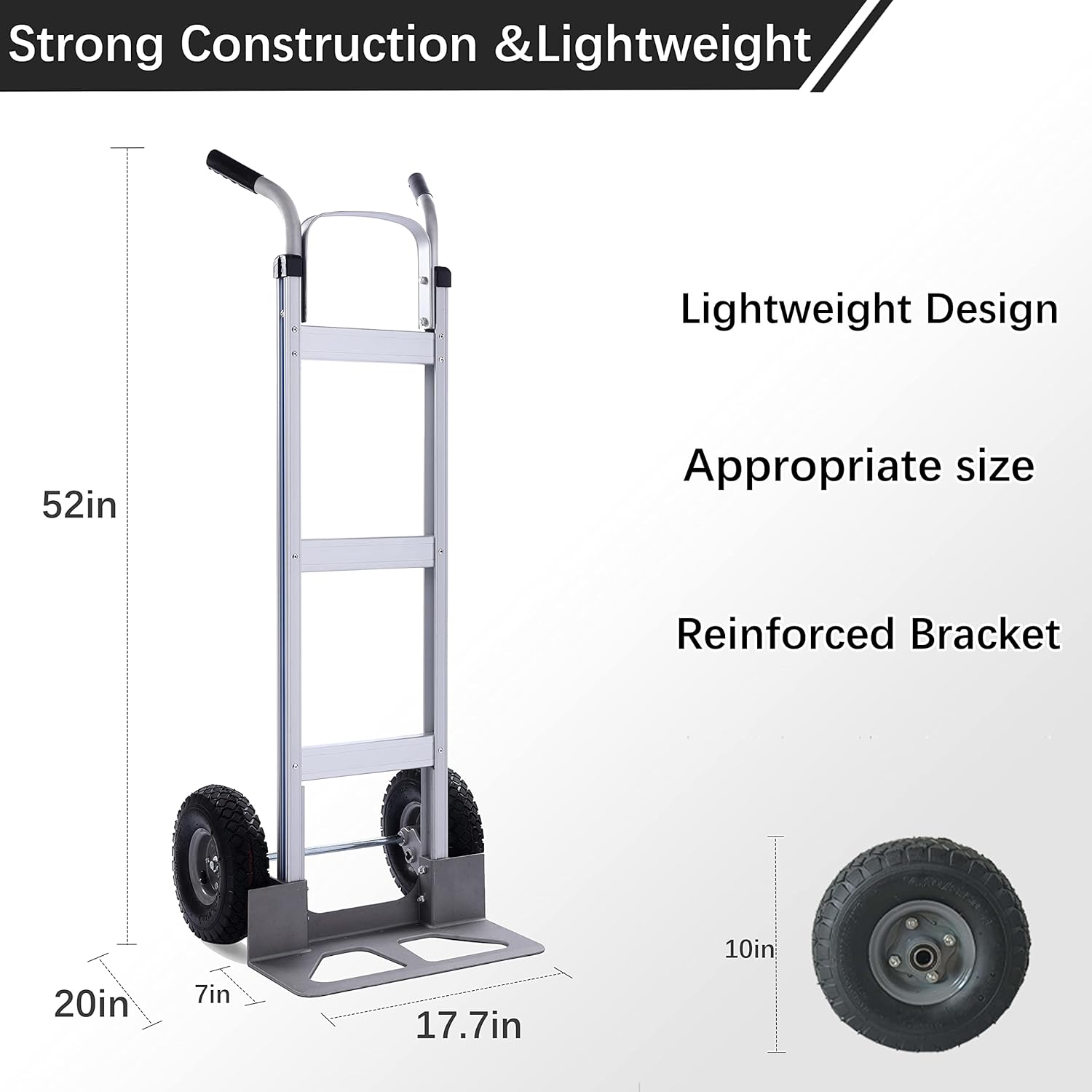 LEADALLWAY Rubber Pneumatic Tire Heavy Duty Aluminum 2 Wheel Trolley