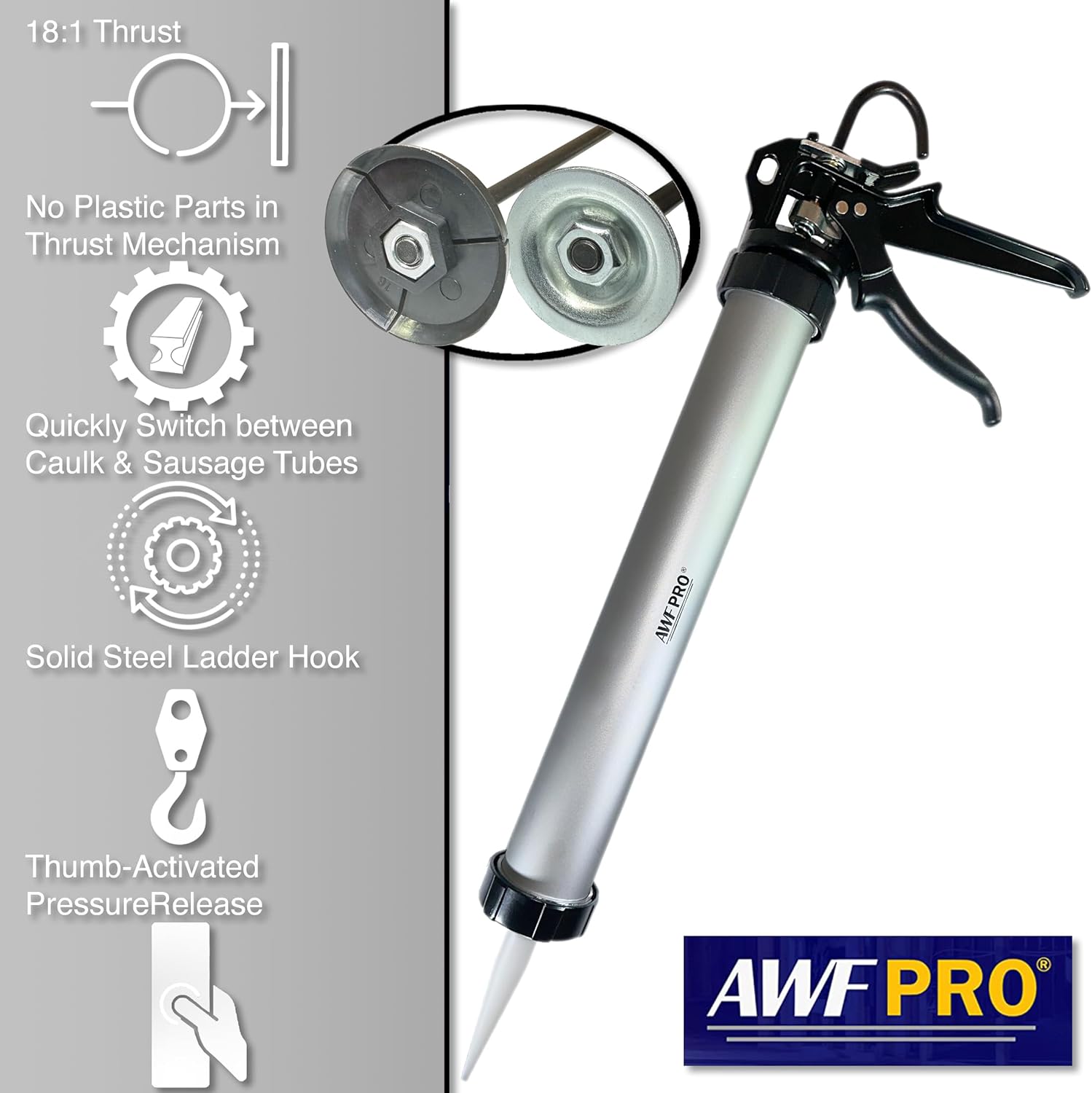 AWF PRO Interchangeable Tip Aluminum Sausage Caulking Gun 6-Pack