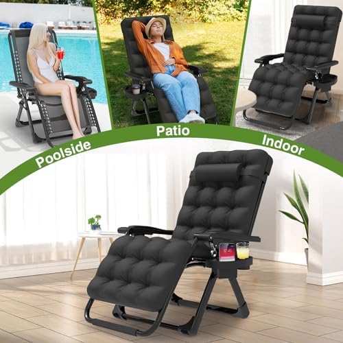 Suteck Relaxing Zero Gravity Chair – Black | Removable Cushion | Upgraded Lock  Cup Holder  Reclining  Folding