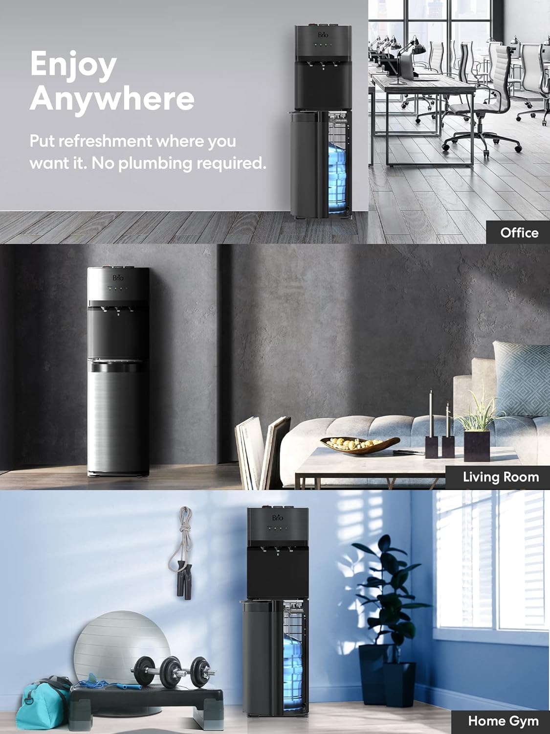 Brio Self Cleaning Bottom Loading Black Stainless Steel 3 Water Temperature Dispenser