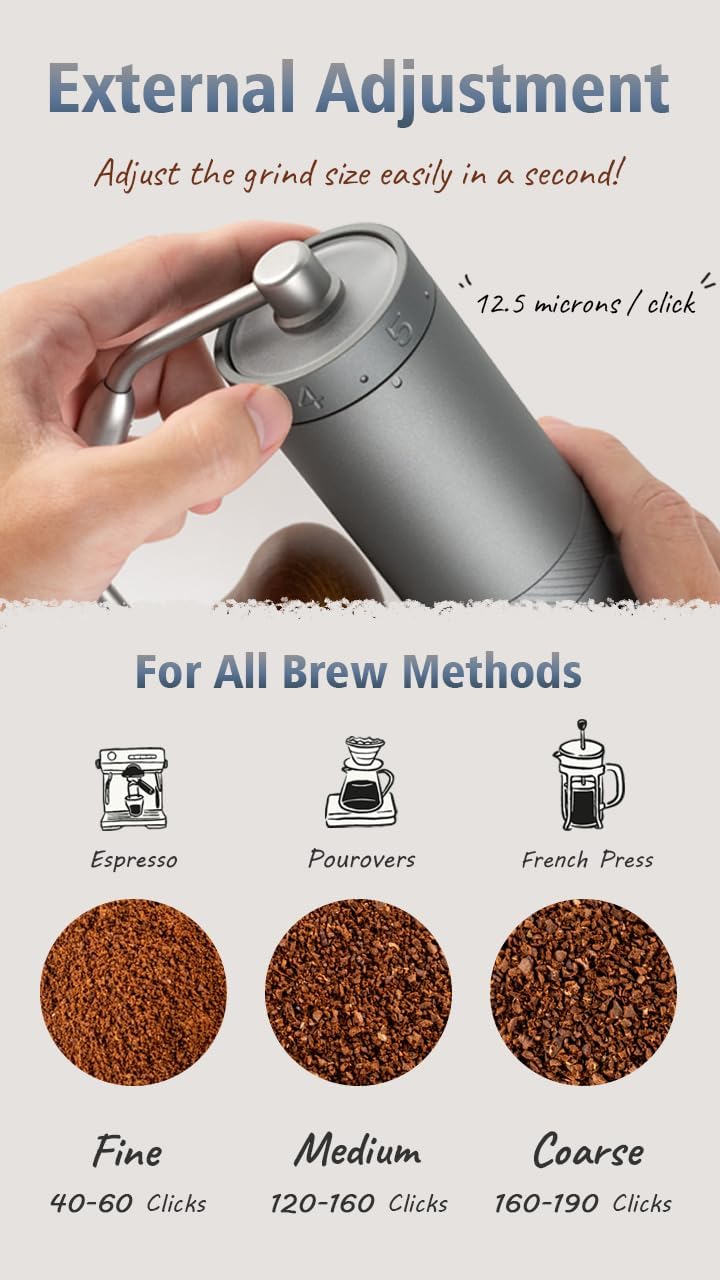 1Zpresso X-Ultra Manual Coffee Grinder - Well-built Sturdy Metal Body Assembly Stainless Steel Burr