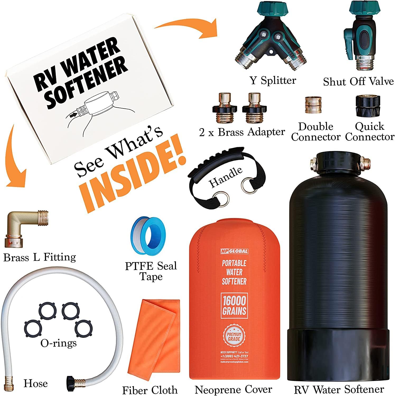 RV Portable Water Softener - 16,000 Grains, 3/4