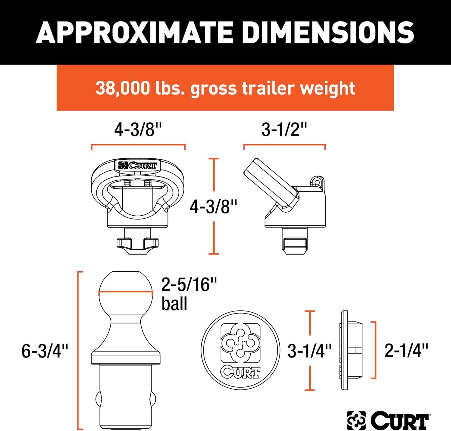CURT Truck Gooseneck Chrome Powder Coated Hitch Kit
