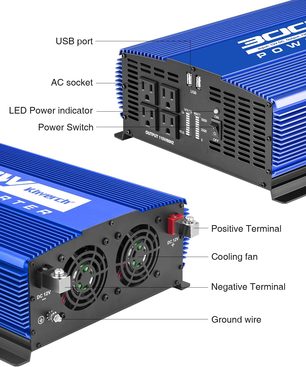 Kinverch 3000W Power Car Battery Inverter