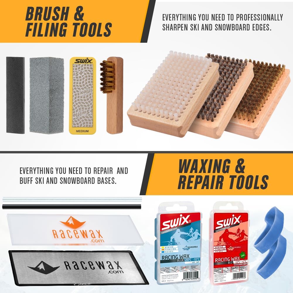 RaceWax Elite Ski Snowboard Tuning Kit - Complete with Iron Wax Edge Tools Base Repair
