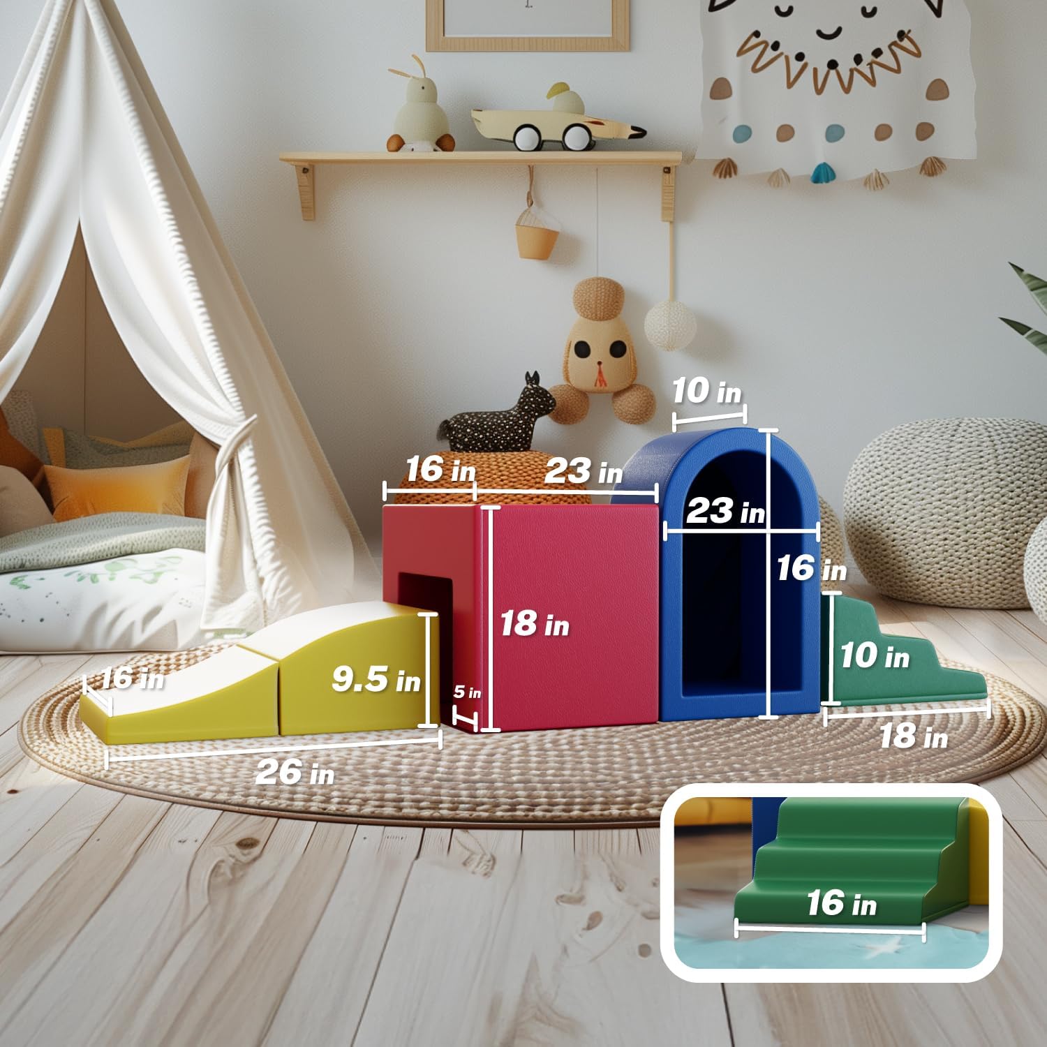 Piece PU Leather Toddler Climbing Toys Indoor, Foam Climbing Blocks for Toddlers 1-3, Soft Play Climbing for Toddlers, Climb and Crawl Foam Playset (PU Waterproof)