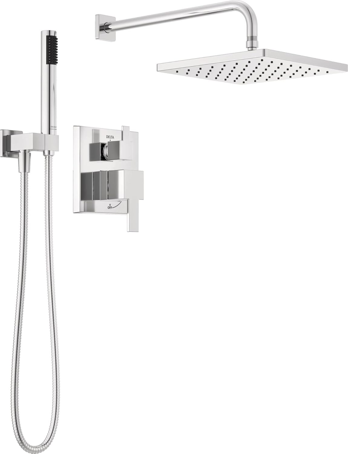 Modern Raincan 2-Setting Square Shower System Including Rain Shower Head and Handheld Spray Black, Rainfall Shower System Brushed Black, Shower Valve Trim Kit, Matte Black 342701-BL