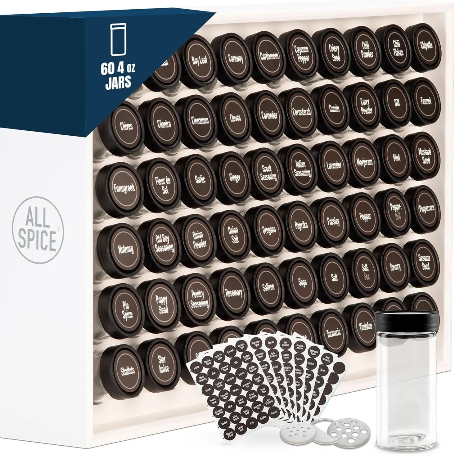 AllSpice Countertop or Wall Mounted Matte White Wooden Spice Rack