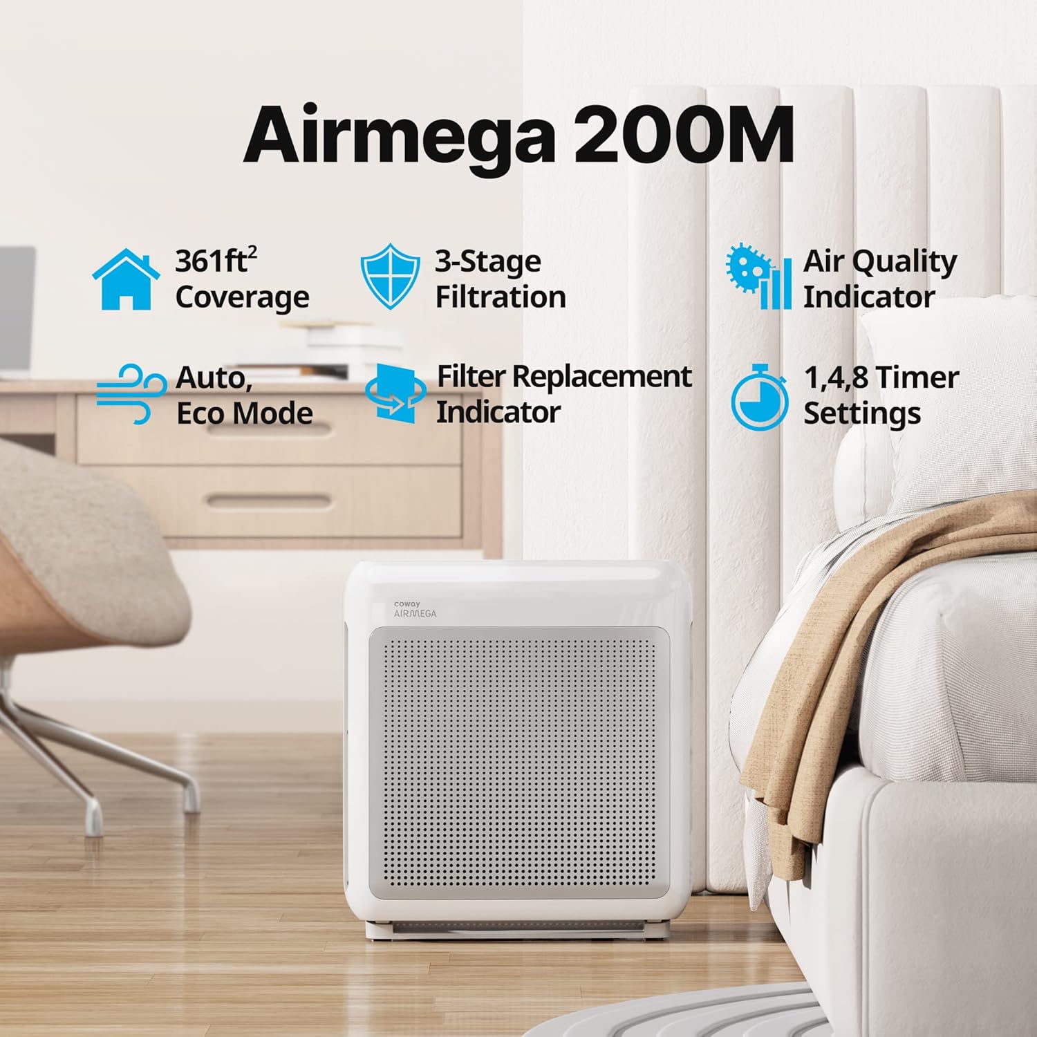 COWAY Home Air Purifier, HEPA Filtration, Removes Smoke, Allergies, Pet Dander, Odors, Auto and Eco Modes