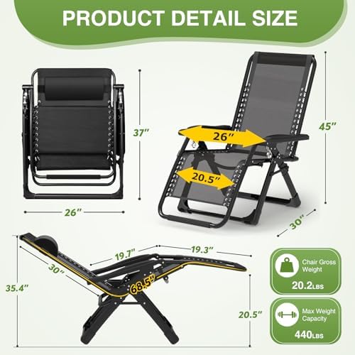 Suteck Relaxing Zero Gravity Chair – Black | Removable Cushion | Upgraded Lock  Cup Holder  Reclining  Folding