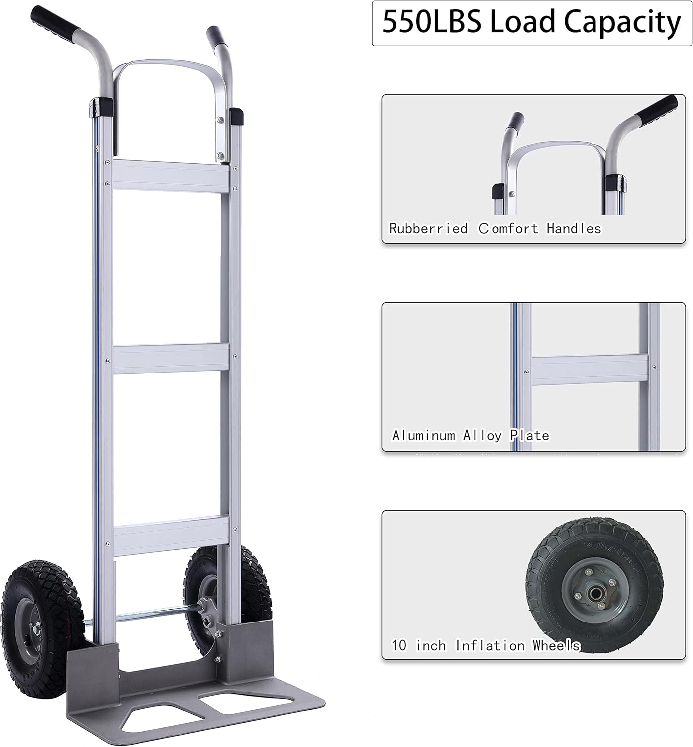 LEADALLWAY Rubber Pneumatic Tire Heavy Duty Aluminum 2 Wheel Trolley