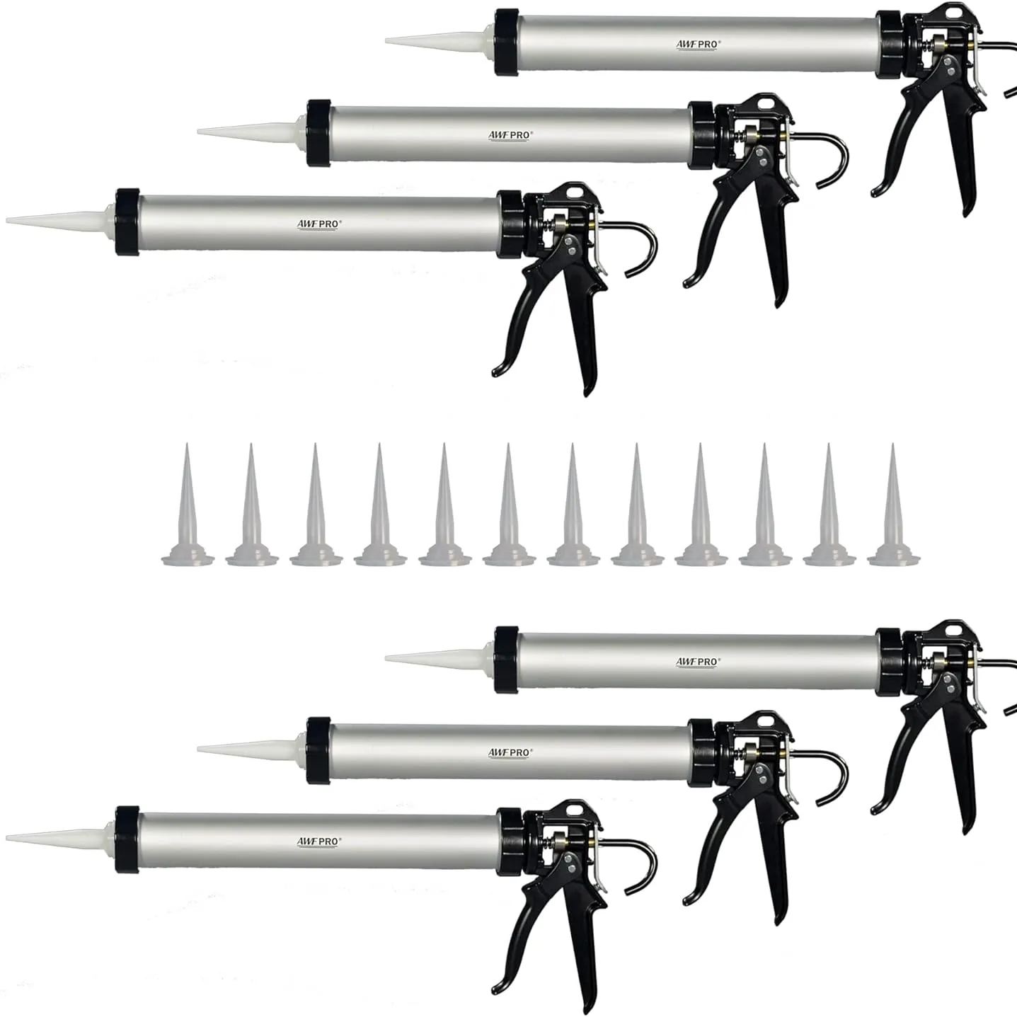 AWF PRO Interchangeable Tip Aluminum Sausage Caulking Gun 6-Pack