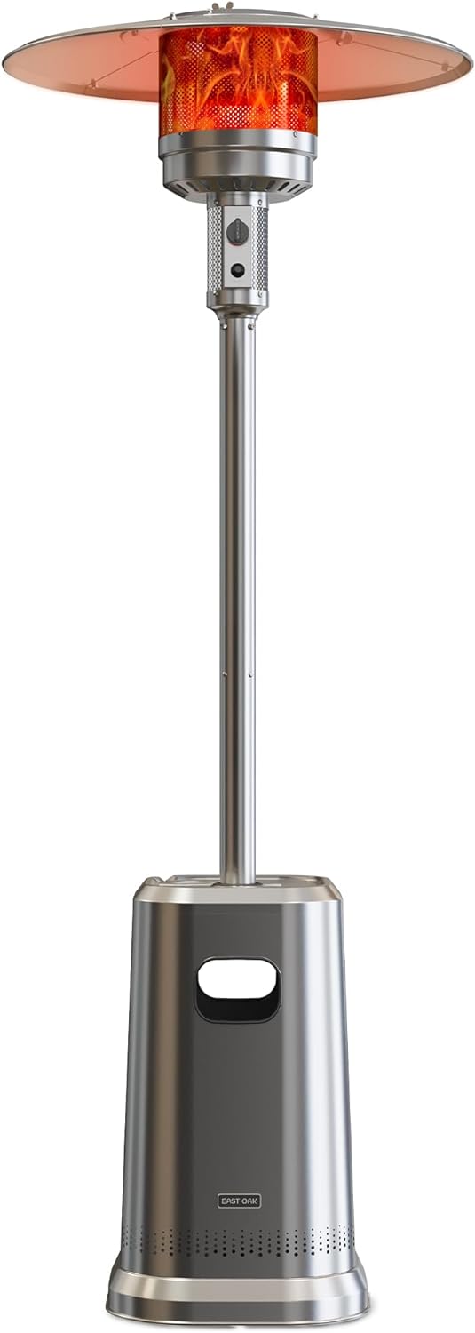 50,000 BTU Patio Heater with Sand Box, Double-Layer Stainless Steel Burner, Table Design, Safety Protection System, Wheels, Propane Patio Heater for Home and Commercial, Stainless Steel