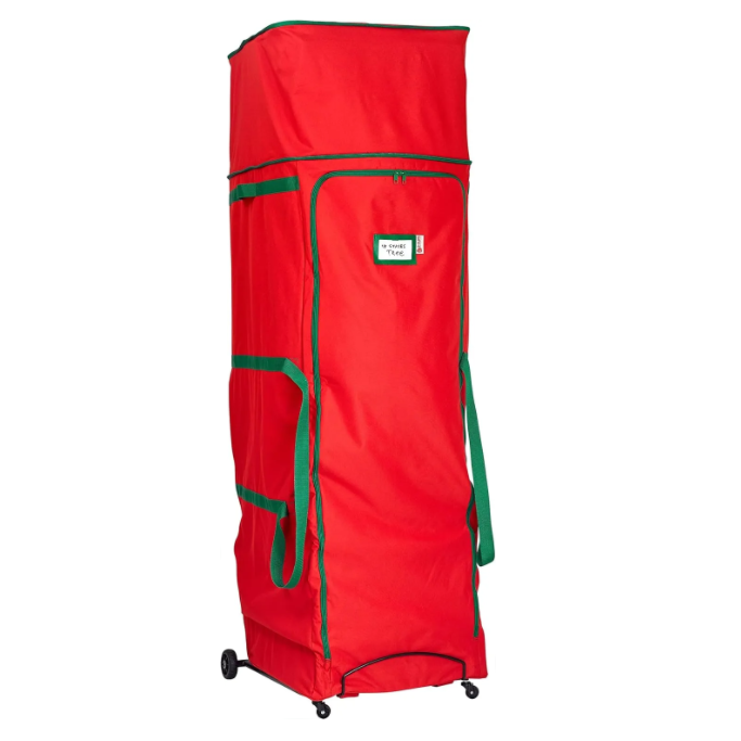 HOLDN' STORAGE Heavy Duty 600D Oversized Wreath Rolling Christmas Storage Bag with Wheels